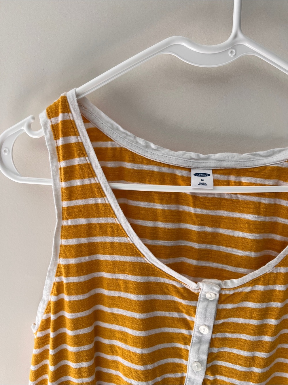 Old Navy Yellow and White Striped Henley Tank